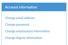applicant email, password, employment information, and degree information update display